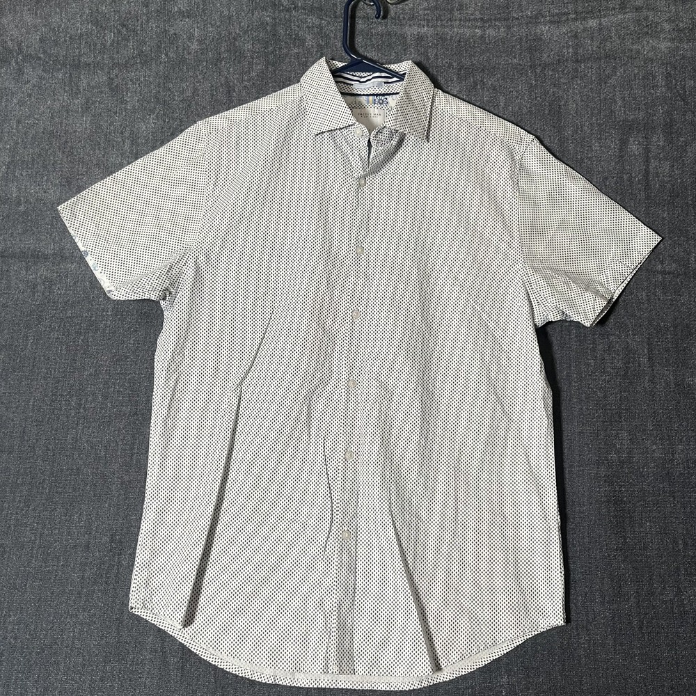 Cactus Man Ricky Singh Mens S White Blue Geometric Short Sleeve Button Up Shirt